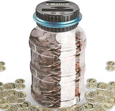 Zdjęcie produktu dla Cyfrowa kasetka na pieniądze – przezroczysta – dla dzieci – pojemność do 1000 monet o nominale 1 centa
