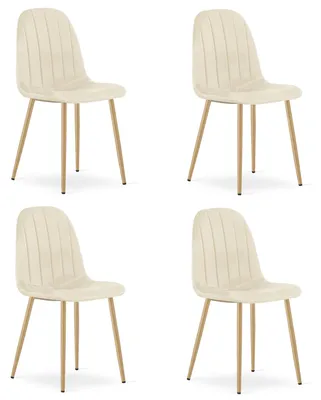 Image de Chaise - Leobert - Padva - Velours Beige Clair/Pieds Chêne - 44,5 X 53 X 87 Cm - Lot De 4