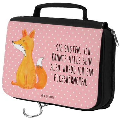Produktbild von Mr. & Mrs. Panda Kulturtasche Einhorn Fuchs - Rot Pastell - Geschenk, Unicorns, Schminktasche, kulturtäschchen, Reisebeutel, kosmetiktäschchen, Einhörner, Füchse, Unicorn