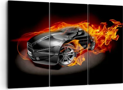 Produktbild von Bild auf Leinwand - Leinwandbild - Sportwagen Feuer Flammen Rauch - 105x70cm - Wand Bild - Wanddeko - Leinwanddruck - Bilder - Kunstdruck - Wanddekoration - Leinwand bilder - Wandkunst - CE105x70-2656