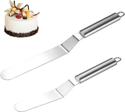 Image de Kit de boulangerie - 2 pièces - Ensemble d'angles - Acier brut - Argenté - Dimensions : 6/8 pouces - Manche incurvé - Couteau à boulanger
