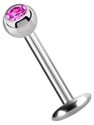 Produktbild von Titan Labret Lippenpiercing Stecker 4 mm Platte in 1,2 x 8 mm + Kugel mit Stein in pink
