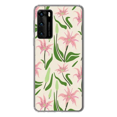 Produktbild von MuchoWow® Handyhülle Schutzhülle Hülle für Huawei P40 Blume - Rosa - Blatt Silikon Softcase Handy Hülle - Handytasche
