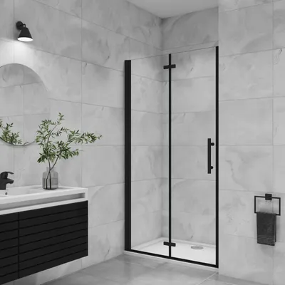 Produktbild von 100x195cm Schwarz Faltbar+drehbar 6mm Nano ESG Glas Duschkabine Duschabtrennung