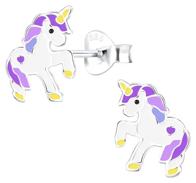 Produktbild von Kinder Ohrstecker Einhorn: Bunte Ohrringe Silber 925 Lila