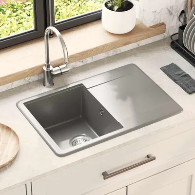 Image de vidaXL Lavabo, 80 % quartz et 20 % résine, 670 x 460 mm, gris