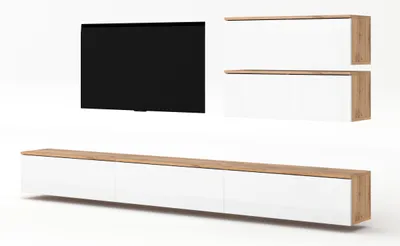 Image de AX LIVING Meuble-paroi Loriano V Chêne Wotan/blanc brillant 300