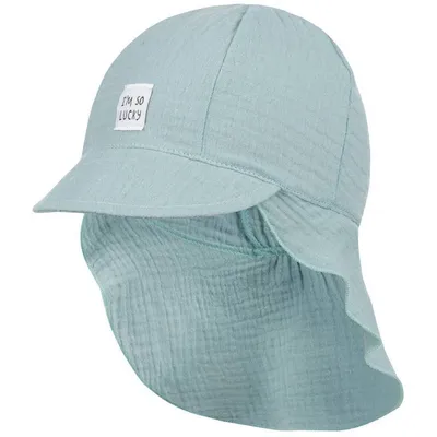 Produktbild von Schirmmütze Babymütze Junge mit Nackenschutz Sommer Baby Musselin, Mintgrün, Gr. 42/44