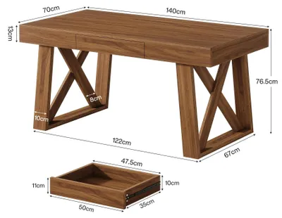 Produktbild von Computertisch Schreibtisch - Bürotisch mit Schublade - 140 cm breite Arbeitsplatte - Holz - Landhaus Retro Design - Für Home Office Arbeitsplatz - Schokoladenbraun