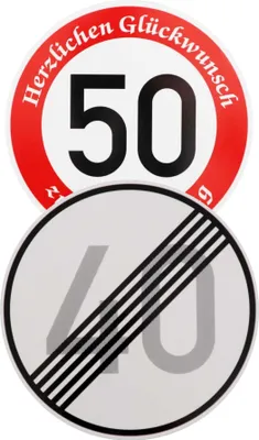 Produktbild von Original 2 x Verkehrszeichen zum 50 Geburtstag Nr. 274-50 50 km/h und Nr. 278-40 Ende 40 km/h Straßenschild Verkehrsschild Schilder Geburtstagsschild