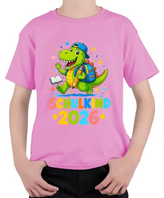 Produktbild von Schulkind 2026 Dinosaurier Einschulung Junge Einschulungsgeschenk Kinder T-Shirt, Pink, 128
