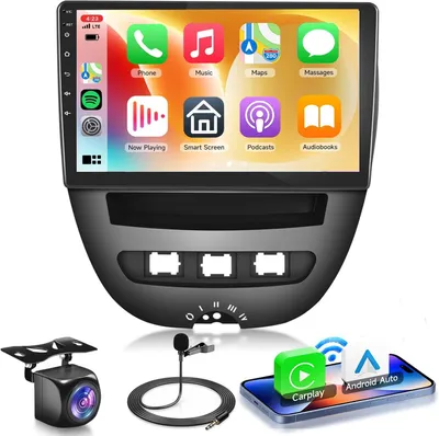 Image de Autoradio Android – Système multimédia avec écran tactile HD IPS de 10,1 pouces – Compatible CarPlay et Android Auto sans fil – Inclut une caméra de recul