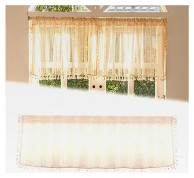Produktbild von Küchengardinen, Boho Gestreifte Küchengardinen im Landhausstil, 148 x 46 cm, Kurzgardinen für kleine Fenster in Küche, Wohnzimmer, Landhaus, Café, Bad und Schlafzimmer