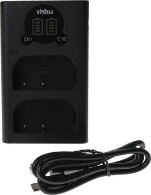 Produktbild von vhbw Dual Micro-USB + USB-C Ladegerät kompatibel mit Panasonic Lumix DMC-GH3, DMC-GH3A, DMC-GH3AGK Kamera - Ladeschale + USB-C Kabel Ladeanzeige