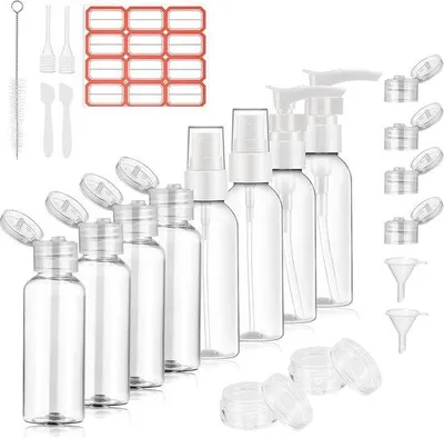 Produktbild von Famanu Reiseflaschen-Set 21-teilig - Nachfüllbare Flaschen 100 ml mit Trichter