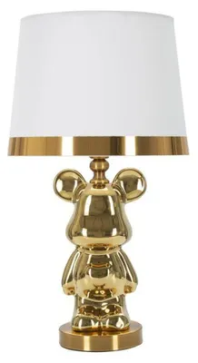 Produktbild von Keramik Tischlampe Serie BEAR Bärenform Gold mit Stoffschirm, Höhe 54 cm