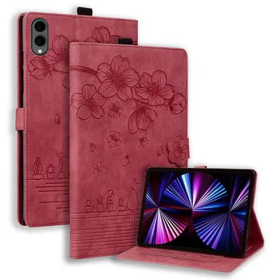 Produktbild von Samsung Galaxy Tab S12 Plus Hülle - Coverup Blumen & Katze Klapphülle - Rot