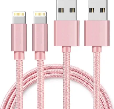 Produktbild von Kabel USB Lightning für iPhone X / XS / XS MAX / XR / 8 / 8 PLUS / 7 / 7 PLUS / 6 / 6S / 6 PLUS / 6S PLUS / 5 / 5S / SE [2 Stück] Geflochtenes Nylon Rosa 1m Phonillico®