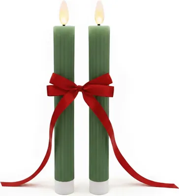 Image de Bougies coniques LED, cire véritable, lot de 2, fonction minuterie