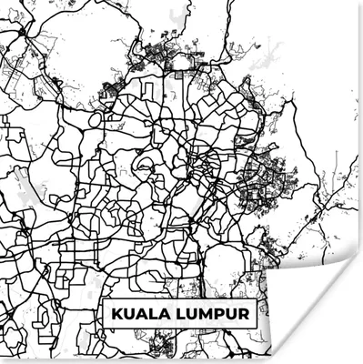 Produktbild von MuchoWow® Poster Karte - Kuala Lumpur - Stadtplan - Schwarz und weiß 100x100 cm - Babyzimmer