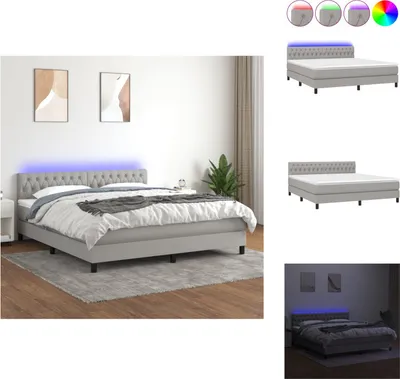 Produktbild von vidaXL Boxspringbett mit Matratze & LED Hellgrau 180x200 cm Stoff -  Betten & Bettgestelle