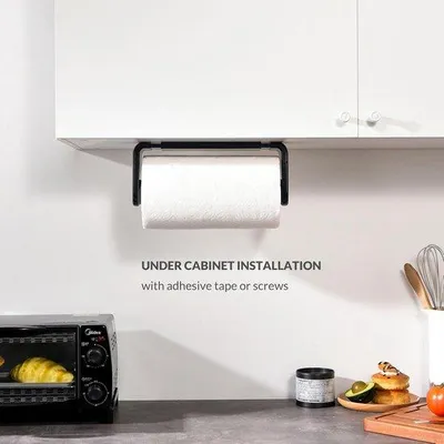 Produktbild von Famanu Küchenrollenhalter mit einhändiger Bedienung - Schwarz, für Rollen von 18-23 cm