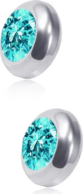 Produktbild von 1 Paar Ohrstecker, nicht durchdringend, magnetisch, Edelstahl, rund, mit farbigem Strassstein, eingebettet, für Herren und Damen, Ohrringe, Modeschmuck-blauer See