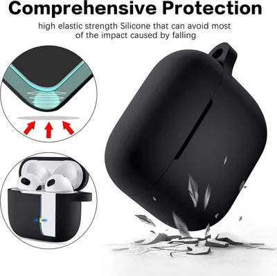 Image de Étui de protection pour AirPods - Compatible avec Apple AirPods 3 - Noir - Fabriqué en silicone