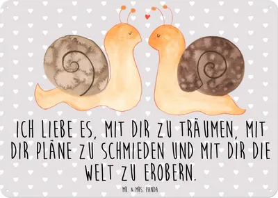 Produktbild von Mr. & Mrs. Panda tafel Schnecken Liebe DIN A6 - Grau Pastell - Geschenk, Paar, Wandbild, Gemeinsam, Schild, Deko Metallschild, Ehe, Jahrestag, Magnetschild, Blechschild
