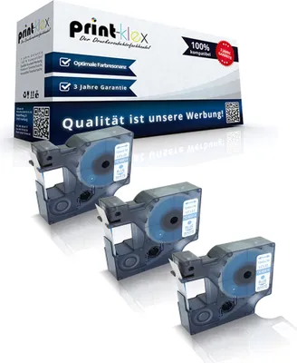 Produktbild von 3x Kompatible Schriftbänder für Dymo D1 45014 Labelmanager 200 Labelmanager 210 D Labelmanager 220 P Labelmanager 260 P S0720540 12mmx7m Blau auf Weiss - Office Print Serie