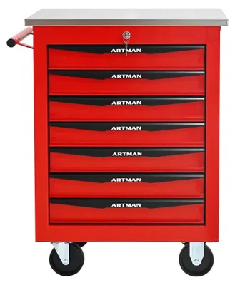 Immagine prodotto di Carrello portautensili, design multifunzionale, ruote scorrevoli, 7 cassetti rossi