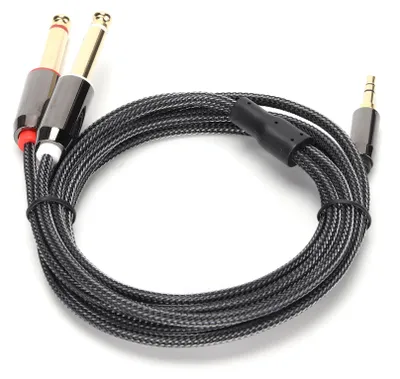 Image de 3.5mm à double ligne audio 6.35mm,Câble audio 3.5mm à double ligne audio 6.35mm,Câble audio 3.5mm mâle à double ligne audio 6.35mm mâle,Câble audio 3.5mm à double connecteur 6.35mm,Câble audio,Connecteur plaqué or ligne audio,Câble audio