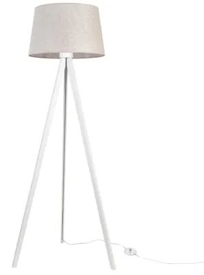 Produktbild von Stehlampe Dreifuß Weiß mit Kegelschirm Leinen Hellbeige 44 cm E27 – Moderne Standleuchte