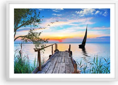 Produktbild von Gerahmtes Poster - Weißer Rahmen - Brücke See - 70x50 cm - Wand Bild - Wanddeko - Wandbilder - Kunstposter - Wandposter - Bilderrahmen - Bilder - Kunstdruck - Wandbild - P2WAA70x50-4115