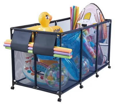 Immagine prodotto di Contenitore portaoggetti per piscina SucceBuy 1755x815x890 mm, organizer con tasche laterali, telaio in metallo, cestello in rete, contenitore portaoggetti, cestello organizzativo, carrello portaoggetti per accessori da piscina