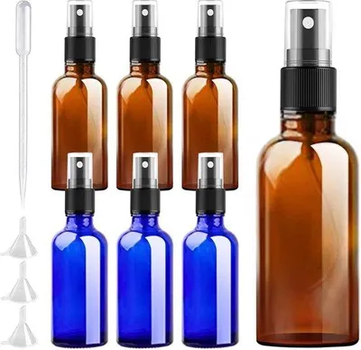 Image de Lot de 6 flacons vaporisateurs en verre de 50 ml - Flacons vaporisateurs pour liquides fins - Vaporisateur de voyage - Flacon cosmétique et hydratant - Turquoise et marron