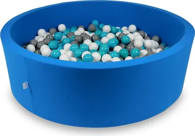 Zdjęcie produktu dla Suchy basen 130x40cm niebieski z piłeczkami 700szt: białe, szare, turkusowe