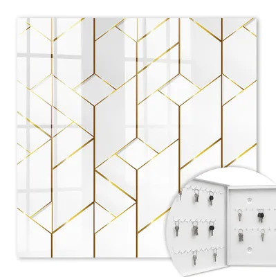 Produktbild von Metall Schlüsselkasten 30 x 30 cm - weißer Schlüsselschrank zur Wandmontage - wandhängende Schlüsselbox mit Tür - nach links öffnend - Schlüsselaufbewahrung für Flur - Büro - Arbeitszimmer - Werkstatt - Garage - Moderne Eleganz