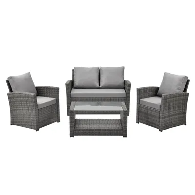 Produktbild von SVITA ROMA Polyrattan Lounge Rattan Garten Möbel Set mit Sofa und Sessel Gartenlounge Essgruppe mit Tisch Grau