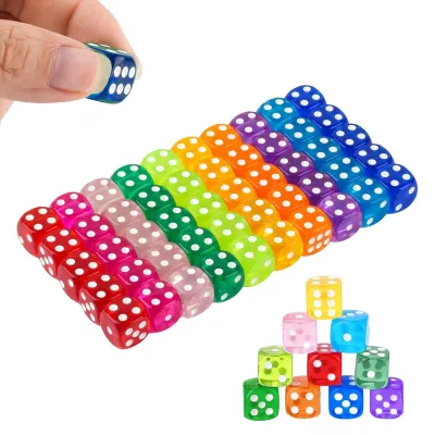 Productafbeelding van 50 stuks dobbelstenenset, 14 mm kleurrijke acryl dobbelstenen voor tafelspellen