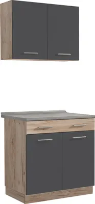Produktbild von Homestyle4u 2361, Küche Küchenzeile Küchenblock Eiche Holz Weiß Einbauküche Single Küchen Schränke 80 cm