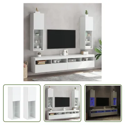 Produktbild von The Living Store TV-Schränke mit LED-Leuchten 2 Stk. Weiß 30,5x30x102 cm