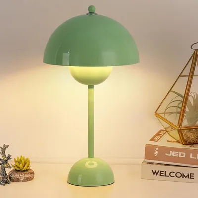Produktbild von Grüne Tischlampe in Pilzform mit Blumentopf, Metall, 34 cm, E27-Fassung für Schlafzimmer, Wohnzimmer, Kinderzimmer, Arbeitszimmer oder Büro