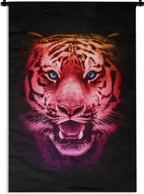 Produktbild von MuchoWow® Wandteppich Wandbehang Tiger - Orange - Rot 90x135 cm Tapisserie Dekoration Wandtuch - Baumwolle - Wandskulptur