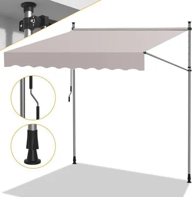Produktbild von Terras- und Balkonmarkise - Sonnenschutz ohne Bohren - Verstellbare Balkonmarkise mit Handkurbel 200cm Beige