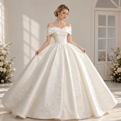Produktbild von Damen Brautkleid Prinzessin Off Shoulder Hochzeitskleid Bodenlang mit Reifrock XXXL