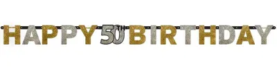 Image de Guirlande de lettres Happy Birthday argent/or scintillant 50