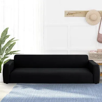 Productafbeelding van Famanu bank met elastische bekleding en armleuningen - 4-zits, zwart