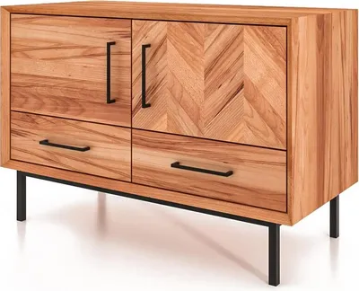 Produktbild von Kommode Seiba Kernbuche massiv 97x45x65 Fischgrätmuster mit 2 Türen 2 Schubladen