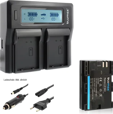Produktbild von 1x Akku + Lader für Canon LP-E6N  EOS 70D  7D 6D R7 R6 Mark II 2000 mAh 7,2V